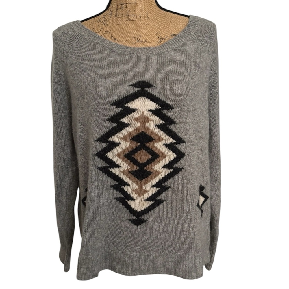 360 Cashmere 100% Cashmere Gray Aztec Geometric Sweater Size Medium